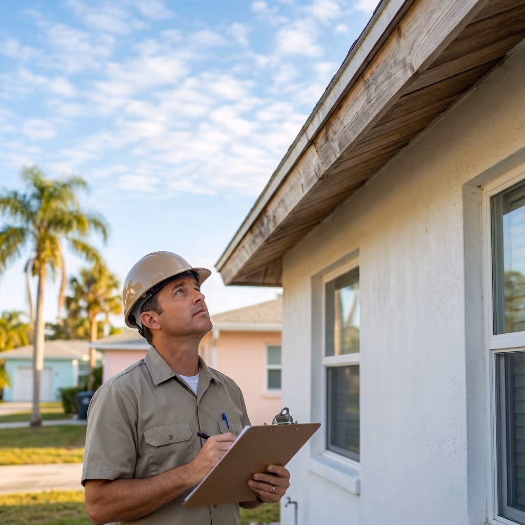 Licensed handyman reviewing a home inspection report at a Southwest Florida property