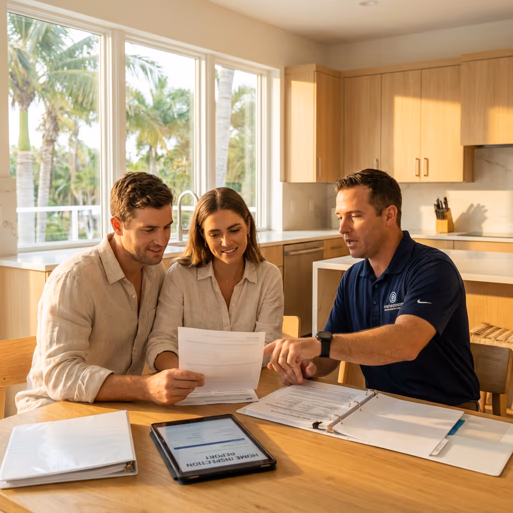First-time homebuyer reviewing a home inspection report in Southwest Florida
