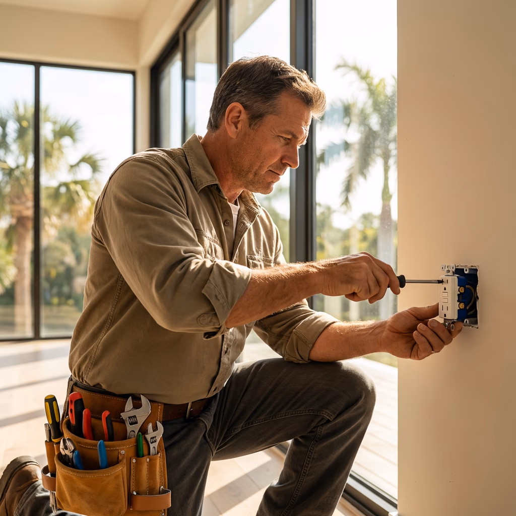 Licensed handyman performing home repairs in a Southwest Florida home