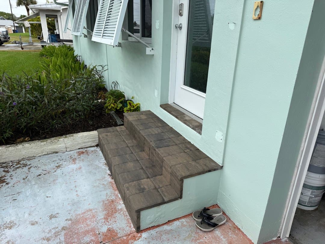 Entry steps with paver treads and no handrails